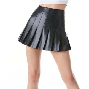 Alice and Olivia Pleated Carter Vegan Leather Mini Skirt, Size 6, Black